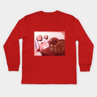 February: Choco and Hearts Kids Long Sleeve T-Shirt